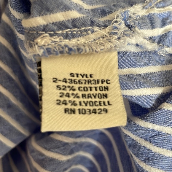 Caffe Marrakesh blue/white striped tunic, adjustable sleeves, button up w collar - Picture 7 of 9